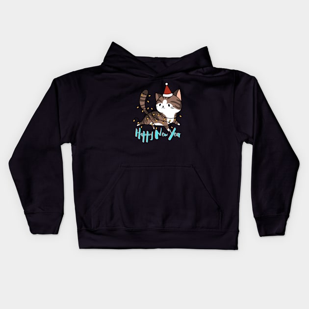 HAPPY NEW YEAR! Cute Kitty Cat Kids Hoodie by Rightshirt